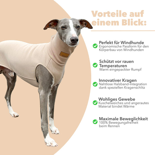 Windhund Pullover in hellbeige Pullover für Windhunde, Whippet, Galgo, Podenco, Greyhound Benefits