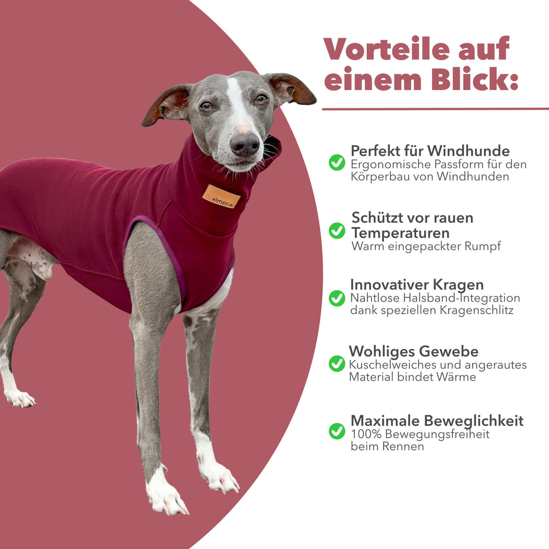 Windhund Pullover in weinrot Pullover für Windhunde, Whippet, Galgo, Podenco, Greyhound Benefits