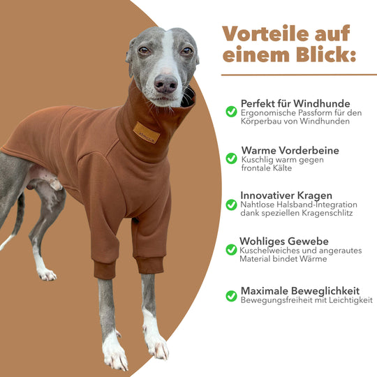 Windhund Pullover Overall in braun Pullover für Windhunde, Whippet, Galgo, Podenco, Greyhound Benefits