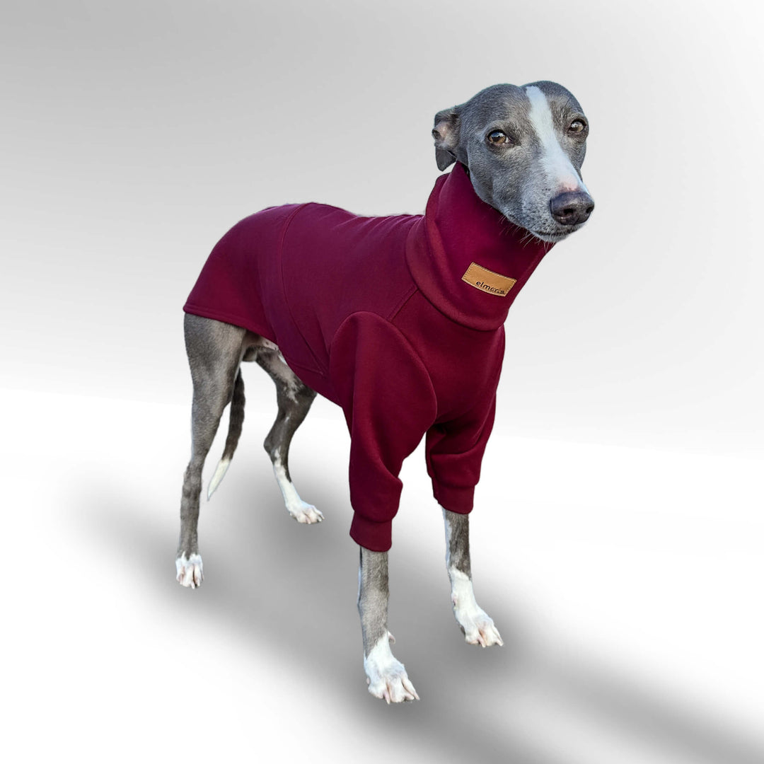 Windhund Pullover Overall in weinrot Pullover für Windhunde, Whippet, Galgo, Podenco, Greyhound